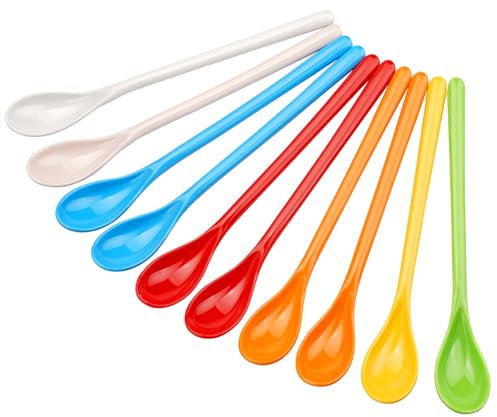 10 Pezzi Cucchiaini Lunghi Colorati in Plastica, 19 cm Cucchiaino Lungo in Melamina, Cucchiai per Uova in Plastica, Cucchiaio da Yogurt, Caffè e Dolce