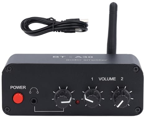 EVTSCAN Bluetooth 5.2-förstärkare, 20dB förstärkning, högimpedans högtalare och hörlursförstärkare, Phono-ingång och -utgång, bärbar ljudförstärkare för hemmabio och skivspelare