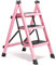 Leiter Haushalt Klappbare Kleine Treppe Leichte Verdickte Multifunktionale Leiter Aus Kohlenstoffstahl, Geeignet for Küche, Garage, Zuhause.(Pink,Three Step Ladder)