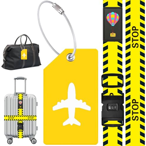 Gsrhzd Sangle Valise, 2 Pièces Personnalisé Sangle Valise Voyage avec Verrouillage par Mot de Passe et Imperméable Etiquette Valise, Robuste Sangles à Bagage