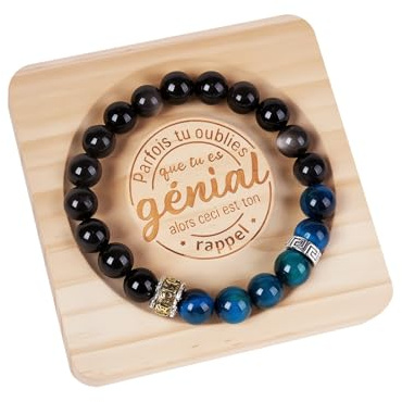Lueaurra Idee Cadeau pour Homme Bracelet Pierres Naturelles Homme Original Cadeaux Noel Homme Cadeau Anniversaire Bracelet Cadeaux pour Papa Fils Frère Amis