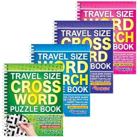 Sixstore A5 Spiral Bound Travel Size Word Search and Crossword Puzzle Books, Set of 4, Brain Teasers Travel Puzzles Book - Choose Your Set (SET 2)