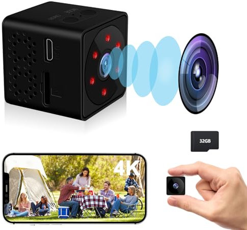 Bextgoo Mini Kamera, WLAN & Ohne WLAN Optionen, 4K FHD Überwachungskamera Innen mit 32GB Speicherkarte, Bewegungserkennung, Nachtsicht, Weitwinkel, mit APP, für Innen- und Außensicherheit (Schwarz)