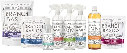 Branch Basics Ultimate Starter Kit: Natural All Purpose Cleaner, Glass, Bathroom, Foaming Hand Wash (4 Plastic Bottles + Concentrate + Oxygen Boost), Laundry Detergent, Plastic-Free Dishwasher Tablets