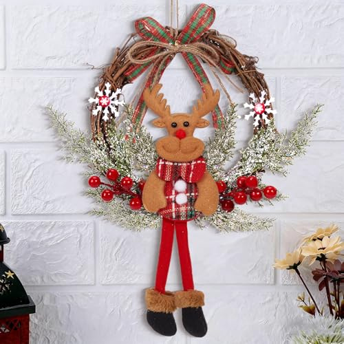 Couronne de Noël décorative de 35 cm - Couronne de Noël - Élan - Renne - Décoration murale - Porte d'entrée, fenêtre, cheminée, fête de mariage (C1)