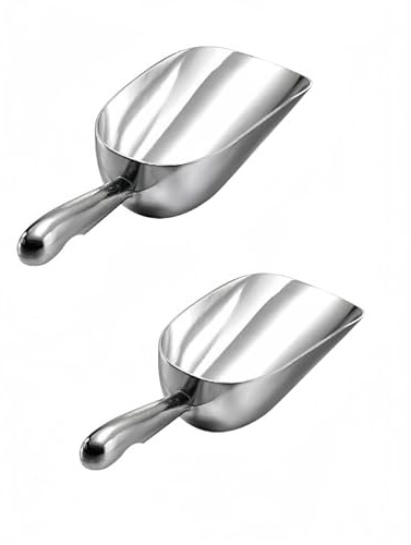 HORNO Pack of 2 Silver Cast Aluminum Shovel Scoops，Ideal for Ice Cube, Coffee Bean, Food, Candy, Flour, Dry Goods,Spice（12oz）