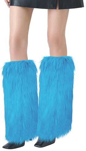 XEPST Faux Fur Fuzzy Leg Warmers Furry Boot Covers for Women, Warm Fuzzy Boot Cuff Boot Sleeves Y2k Leg Warmers for Party Costumes (Blue)