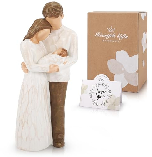 New Parents Figurine New Life Figurine We Are Three Gift for Fathers Mothers Day Family of 3 Figurines Ornament Home Figure Hand-Painted Figurines Family of 3 Ornaments Memorial Gifts (Beige)