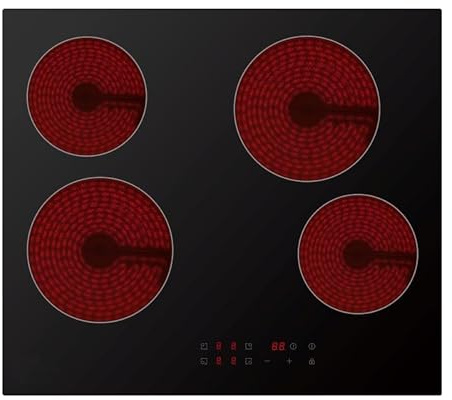 Cookology CET601 60cm Ceramic Hob - 4 Zone 6000W Electric Hob - Touch Control Panel - 9 Power Levels - Residual Heat Indicators & Child Lock