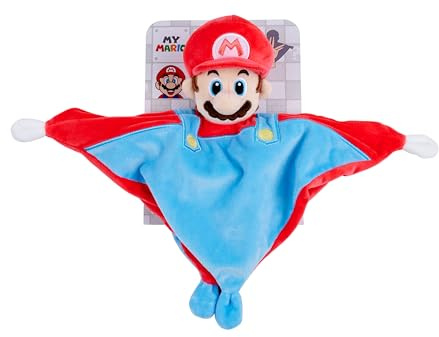 My Mario Baby Security Blanket with Rattle – 10x10 Inch Plush DouDou Snuggle Cloth with Soft Mario Head