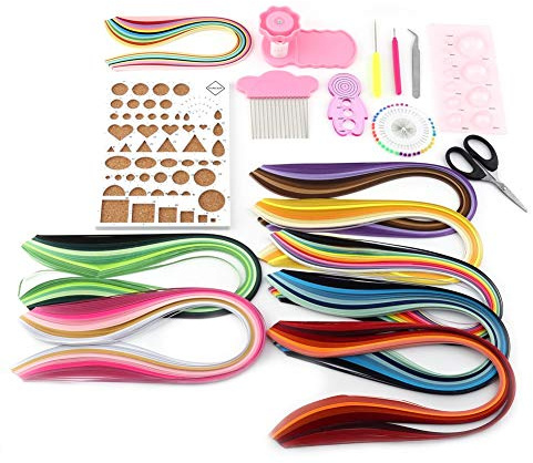 Bvznmilhd Kit fai da te per quilling di carta da 960 strisce, set di strumenti per pettine per stampi per quilling da 3 mm/5 mm, 18 strumenti per carta derivata onnipotente con aghi per (zm)