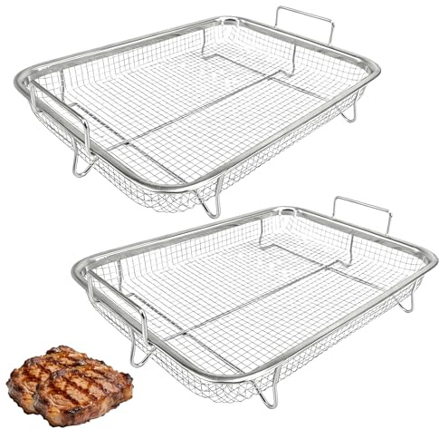 2 stycken grillkorg i rostfritt stål med handtag, grillkorg ugn, bakplåt med kylgaller, för grönsaker kyckling kött och fisk grillning och kylning