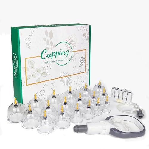 Kit de Ventosas Fisioterapia con Bomba de Vacío, Ventosas Masaje para Vacumterapia (18 piezas), Ventosa Celulitis Faciales y Cuerpo, con Instrucciones, Ventosa Anticelulitica Cupping Set (18PCS)