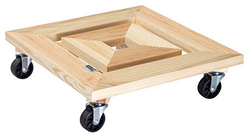 WAGNER Soporte con Ruedas para Plantas Marco 35 x 35 x 10 cm I Carro para Flores de Exterior+Interior I Madera Maciza estriada FSC®, Natural I Capacidad de Carga 150 kg I 20034001
