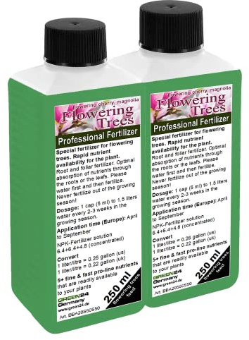 GREEN24 Engrais complet HIGH-TECH NPK pour arbres à fleurs, engrais pour magnolia, tulipier de Virginie, paulownia, catalpa, cerisier du Japon, cornouiller du Japon, etc. 500 ml concentrer