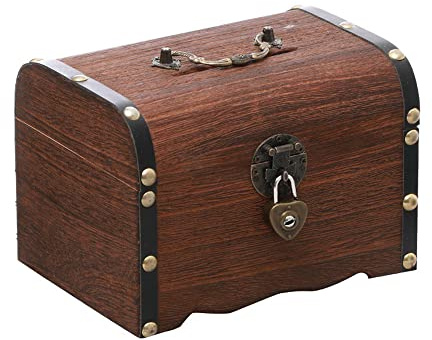 Coffre au Trésor en Bois avec Serrure et Clés - Tirelire Boîte Rétro
