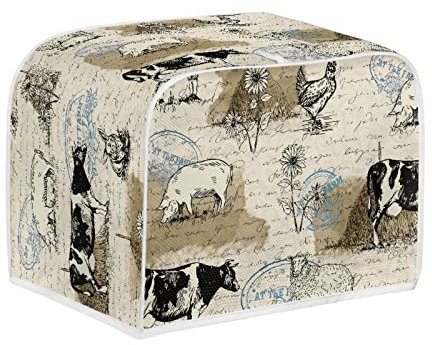 Kuiaobaty 2-Slice Toaster Cover Vintage Farm Animal Pattern Small Kitchen Appliance Organizer Bag Cover,Pig, Hen, Cow Print,S