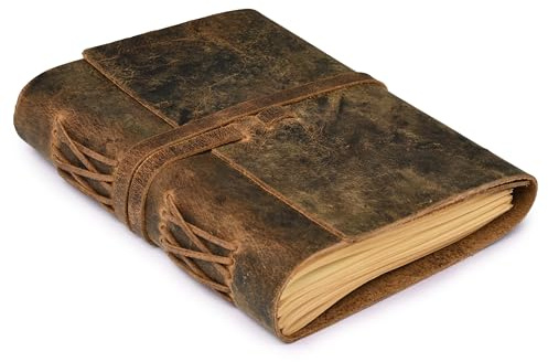 Lined Vintage Paper Leather Bound Journal-260 Pages, Rustic Brown, 15 X 10 CM - Writing Notebook, Daily Notepad, Travel Diary For Women/Men- By Leather Village