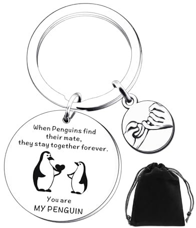 1 st evig pingvinnyckelring, 1 st 8 x 10 cm stor svart förvaringsväska, pingvin-present, pingvinnyckelring, pingvin-nyckelring, pingvinpresent för kvinnor, silver, En Storlek