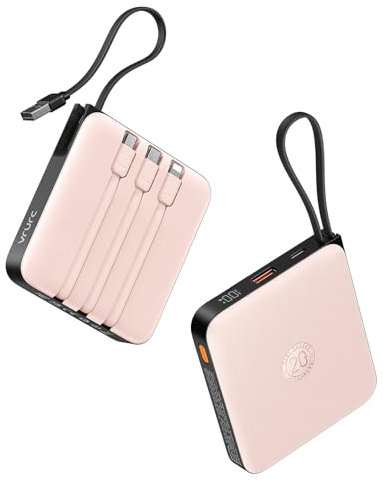 VRURC Banco de energía portátil con Cables Integrados, 20000 mAh, 22,5 W, Carga rápida, USB C, batería de Cargador de teléfono y Pantalla LED, para iPhone 15, 14, Samsung Galaxy S23, S22, Google, LG,