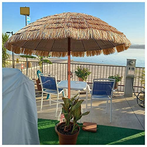 m Sonnenschirm für Garten und Terrasse, tropischer hawaiianischer Raffia-Stroh-Sonnenschirm für den Außenbereich, Strandschirm, Markttisch-Sonnenschirm, Kippfunktion/höhenverstellbar, natürliche Far