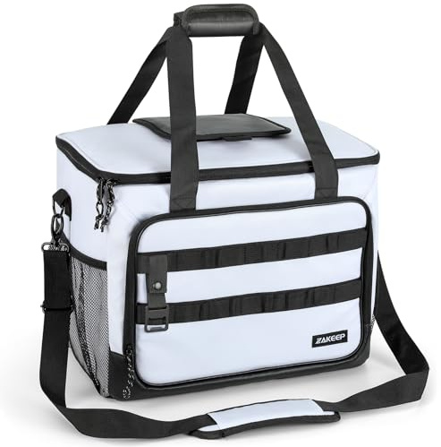 ZAKEEP Soft Cooler Bag, Large Leakproof Beach Cooler, 30 Cans Collapsible Cooler with Adjustable Shoulder Straps, Ice Chest, Portable Insulated Bag Camping Coolerbag for Travel＆Camping＆Picnic, White