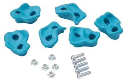 TRIBECCO 5 pezzi di pietre da arrampicata per parete da arrampicata con kit di fissaggio, varie forme, dimensioni 8 x 11,5 cm, in plastica, per arrampicata all'aperto e al coperto (turchese)