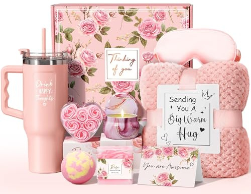 Regalos de cumpleaños para mujeres, regalos de autocuidado, regalos de recuperación pronto, regalos de spa relajantes, paquete de cuidado con manta de franela de lujo de 40 onzas, idea de regalo de