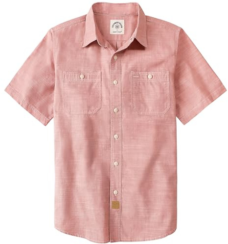 Dubinik® Chemise Homme Manches Courtes en Chambray Coton Léger Coupe Regular Deux Poches Style Urbain Décontracté