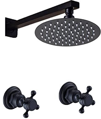 PIAOCAIYIN Black Shower Faucet Set, Flush-Mounted Shower Fitting Set, Wall Mount 8 Matte Rainfall Shower Head 2 Handles Cold & Hot Faucet Mixer Tap for Hotels Homes