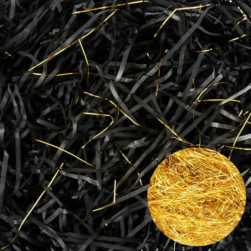 Kayqbonke 250g Riempimento Raffia, Paglietta per Bomboniere Ferroso e Dorata, Paglia di Carta per Confezioni, Carta Velina Tagliuzzata per Pacchi, Scatole Regalo, Cesti e Cestini Regalo