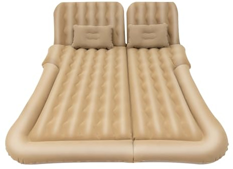 MINRS Matelas de voiture - 126 x 174 cm - Auto-gonflant - Avec pompe à air et coussin - Imperméable - Portable - Pour voyage, camping, activités de plein air - Beige