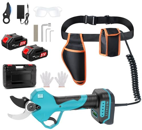 Tijeras de Podar Electricas,incluir Riñonera y cable de extensión Apertura Máxima de La Hoja 50mm, 21V*4000mAh Batería Sharp Sk7 Tijeras de Podar con Motor Brushless para Jardinería,Árboles Frutales