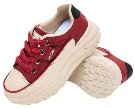 Chouiss Sneakers for Women,Lace Up Thick Soled Non Slip Sports Shoes, Breathable, Stylish,Running,Shopping,Red,Size 9