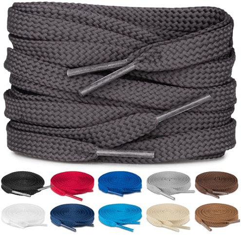 TULMERO SULPO 2 paia di lacci piatti da 8mm per scarpe, grigio scuro, 120 cm - 2 Paare