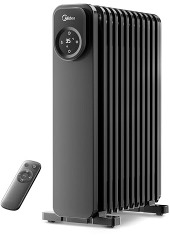 Midea 2300W Oil Radiator, 11‑Fin Heater, Remote, Thermostat, 24H Timer | 11‑fin design, digital thermostat, remote control, 24H timer, quiet operation, overheat and tip‑over protection