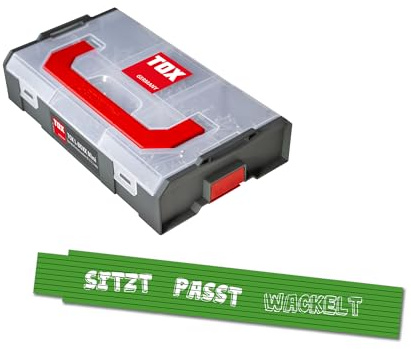 Jeu de vis pour panneaux agglomérés TOX L-BOXX Mini 3 et 3,5 mm (700 pièces), empreinte TX + mètre pliant 2 m vert avec impression, vis à bois en 6 tailles dans un bac de rangement, 094909168