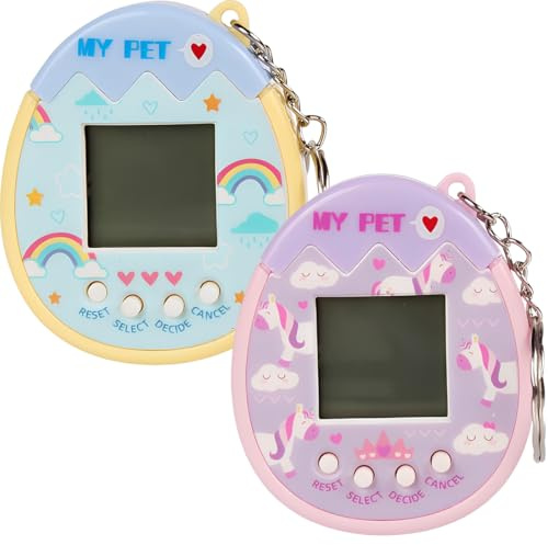 Tomedeks 2 Pièces Dessins Animés Tamagotchi Animal de Compagnie, Tamagochi Porte-Clés,Pour les Plus de 8 ans,Pour les Enfants et les Adultes, Jouets de Décompression(Poney + Arc-en-Ciel)