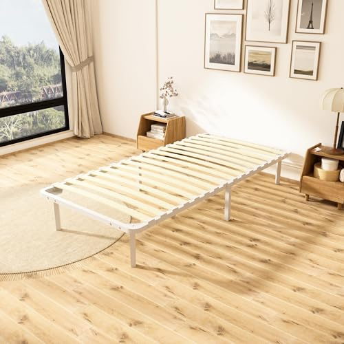 TEENO Sommier à Lattes 90x190 cm avec 6 Pieds | Lit 1 Personne pour Adulte | 16 Lattes | Structure Résistante et Confortable (Blanc)