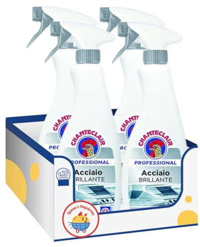 Detergente Professionale per Acciaio Inox Spray 700ml – Brillantezza Senza Aloni – Pulizia Profonda (4 pezzi)