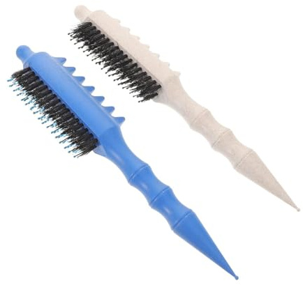 Healifty Peine para Cabello Rizado 2 Piezas, Cepillo de Masaje para Cuero Cabelludo Cerdas de Cerda Natural, Herramienta para Cardar y Definir Ondas, Color Azul y Marfil, Cuidado