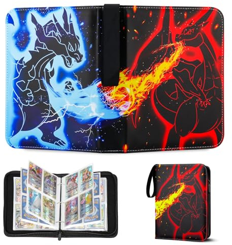 Classeur Carte,Capacité de 50 pages de 400 Cartes, Porte Cartes,Organisateur de cartes,Porte Cartes en cuir Imperméable Fermeture éclair, un cadeau les garçons et les filles (SL400)