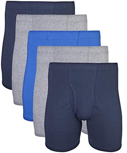 Gildan Men's Underwear Covered Waistband Boxer Briefs, Multipack, Mixed Royal (5-Pack), Small