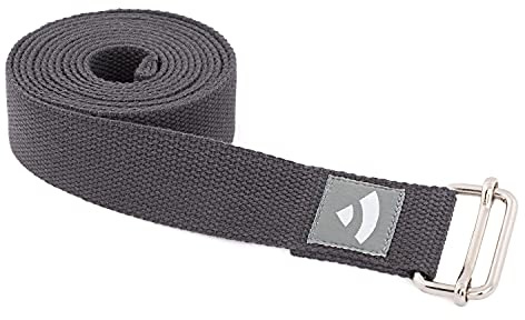 Bodhi ASANA Belt | Cintura da yoga in 100% cotone | Pratico accessorio yoga per allungare | Cinghia da yoga con fibbia scorrevole in metallo | Principiante & Avanzati | 250 x 3,8 cm | Antracite