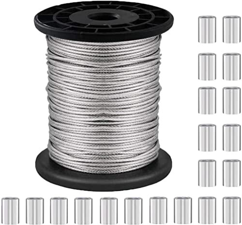 NACTECH Alambre para Colgar Cuadros de Acero Inoxidable 1.5mm Cable Acero Trenzado con 20pcs Manguito de Aluminio Alambre Revestida con Vinilo para Colgar Marco de Imagen Suspensión, 30m