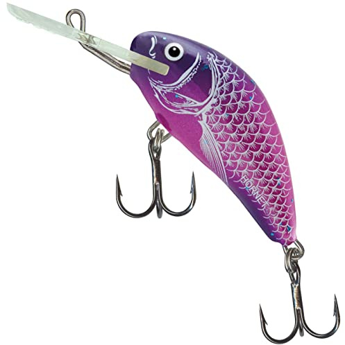 Salmo Hornet Wobbler, Salmo colores: púrpura UV, longitud/peso/comportamiento/profundidad: 5 cm/8 g/hundimiento/3,0-4,0 m