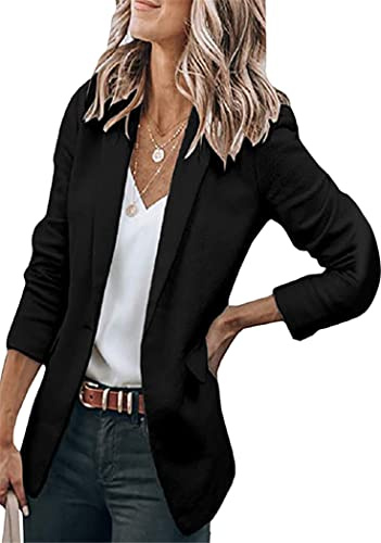 OMZIN Donna Cardigan Blazer Leggero Morbido Elastico 3/4 Manica Increspata Casual Blazer Blk XXL