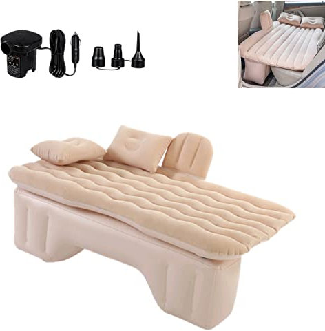 Dsplopk Auto Luftmatratzen, Aufblasbare Luftmatratze Autozubehör, Luftbett Automatratze Luftpumpe und 2 Aufsätze, Reisebett mit 2 Kissen und Tragetasche für Camping Wandern Reisen (Weiß)