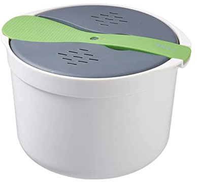 Microwave Rice Cooker, 2L Microwave Steamer Set with Rice Scoop, Lid, Strainer and Steaming Pot, Dishwasher Safe, Food Grade Microwave Rice Cooker Set ​for Vegetables Meats Home Office Use(Green)