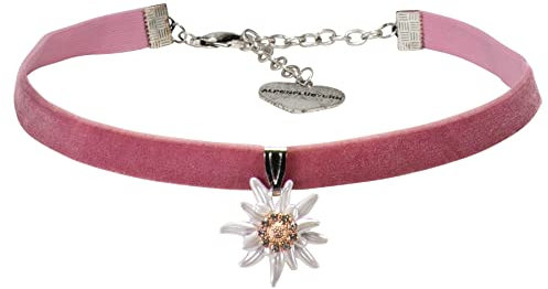 Alpenflüstern Trachten-Samt-Kropfband Greta - nostalgische Trachtenkette enganliegend, Kropfkette elastisch, eleganter Damen-Trachtenschmuck, Samtkropfband schmal (rosa-rosé) DHK319